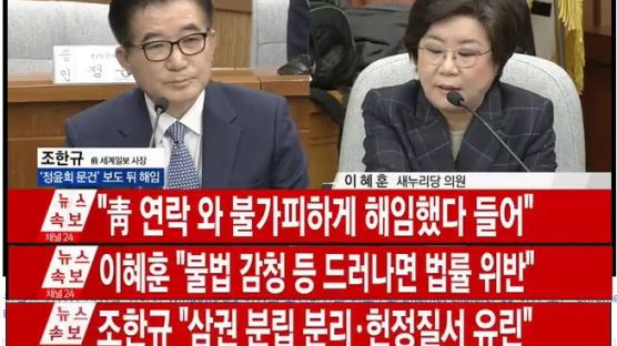 [최순실 4차 청문회] 조한규 전 세계일보 사장"사법부 사찰 문건 있다" 폭로