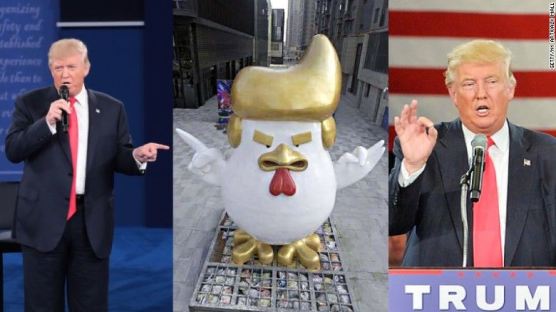 닭의 해는 트럼프와… 中 쇼핑몰에 등장한 '트럼프 수탉'