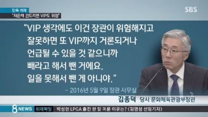 김종덕 전 장관 "차은택, VIP 언급되니까 뺀 것"