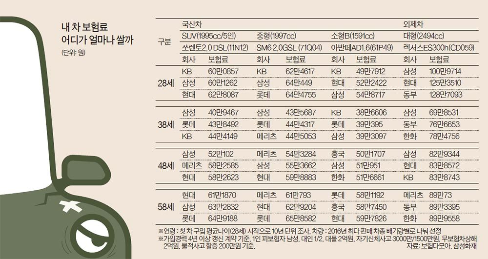 차보험료 싼 곳…20~30대는 삼성·Kb, 50대는 메리츠 | 중앙일보