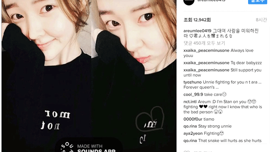 티아라 전 멤버 아름, 인스타그램 계정 일부 글 삭제