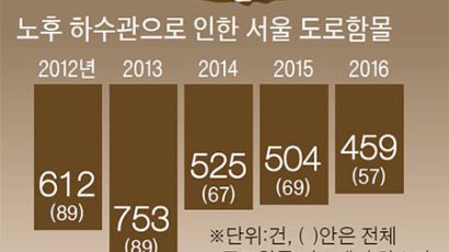 서울 도로 하루 두 곳 ‘싱크홀’ … 74%는 ‘낡은 하수도’ 탓