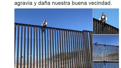 트럼프에 시위…국경장벽 기어오른 멕시코 의원 "나도 오를 수 있는데 무슨 소용?"