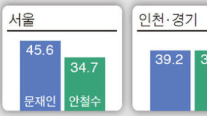 [단독] 호남·서울선 문 11%P 리드, TK선 안 29%P 앞서