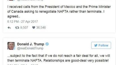 트럼프 "NAFTA 당장 폐기 않고 재협상한다"