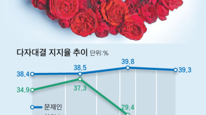 대선 D-7 문재인 39.3 안철수 21.8 홍준표 16.5%