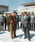 이근모(사진 오른쪽)가 연도 미상 평양시 건설사업을 현지지도하는 김일성과 김정일을 수행하고 있다. 이근모 오른쪽으로 연형묵이 보인다. 연형묵은 이근모 후임으로 총리에 임명됐다. [사진 우리의 지도자]