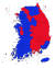 2017 대선에서 전국 시ㆍ군ㆍ구 별로 어떤 후보가 1위를 차지했는지 표시했다. 빨간색은 홍준표 후보가 1위, 파란색은 문재인 대통령이 1위인 지역이다. 데이터시각화=코드나무 김승범 