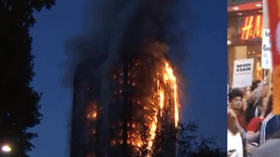 영국 화재 사망자 최소 58명…분노한 시민들 “메이 퇴진” 시위