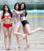 브레이브걸스 유정(왼쪽부터), 유나, 민영이 2017 오션월드 포토데이 행사에서 물놀이를 즐기고 있다. [사진 일간스포츠]