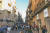 파세자타를 즐기는 사람들로 붐비는 팔레르모 시가지 거리 