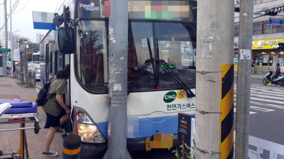 20명 태운 시내버스 운전사, 가슴 통증 느끼고 신호등에 충돌