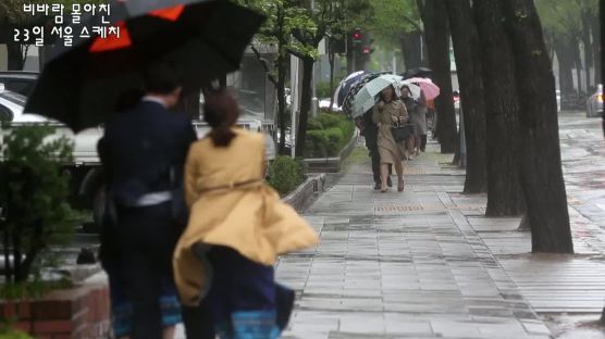 [서소문사진관]변덕스런 비바람에 우산 뒤집어지고 머리카락 승천!