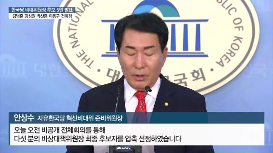 한국당 비대위장 후보에 김병준·박찬종·이용구·김성원·전희경