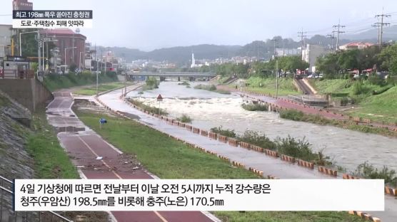 최고 198㎜ 폭우 쏟아진 충청권… 도로·주택침수 피해 잇따라