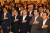 문재인 대통령(앞줄 가운데)이 1일 오전 청와대 영빈관에서 열린 &#39;당·정·청 전원회의&#39;에서 국기에 대한 경례를 하고 있다. [청와대사진기자단]