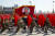 9일 북한 평양 김일성 광장에서 열린 북한 정권수립 70주년 기념 열병식에서 군사 퍼레이드가 펼쳐지고 있다.[AP=연합뉴스]