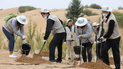 [서소문사진관]황사 발원지 쿠부치 사막에서 희망의 나무심기