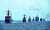 지난 9일 제주 인근해상에서 &#39;2018 해군 국제관함식&#39; 해상사열 리허설이 진행되고 있다. 왼쪽부터 율곡이이함, 대조영함, 광개토대왕함, 대구함, 소양함, 천왕봉함, 남포함, 광양함, 청해진함, 해경 이청호함, 아라온 호 등. [사진 해군 제공]