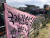 &#39;국제관함식 반대한다&#39; 11일 오전 서귀포시 강정동 해군기지에서 진행된 제주 국제관함식 반대 집회측 깃발. 최충일 기자