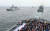 지난 9일 제주 인근해상에서 실시한 2018 해군 국제관함식 해상사열 예행연습. [사진 해군]