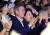 프랑스를 국빈 방문한 문재인 대통령과 부인 김정숙 여사가 14일 오후(현지시간) 프랑스 파리 트레지엄 아트 극장에서 열린 &#39;한-불 우정의 콘서트&#39;에서 방탄소년단 공연을 보며 밝게 웃고 있다.