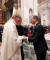 교황청을 공식 방문한 문재인 대통령이 17일 오후 (현지시간) 로마 성 베드로 대성당에서 피에트로 파롤린 국무원장(왼쪽)이 집전한 &#39;한반도 평화를 위한 특별미사&#39;에 참석해 인사를 나누고 있다. 청와대 사진기자단