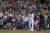 LA 다저스 야시엘 푸이그가 28일 보스턴과의 월드시리즈 4차전에서 6회 3점 홈런을 터뜨린 뒤 두 팔을 들어 환호하고 있다. [AP=연합뉴스]