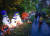 캐나다 밴쿠버 반두센 식물원에서 25일(현지시간) 사람들이 핼러윈 장식을 한 길을 걷고 있다. [신화=연합뉴스]