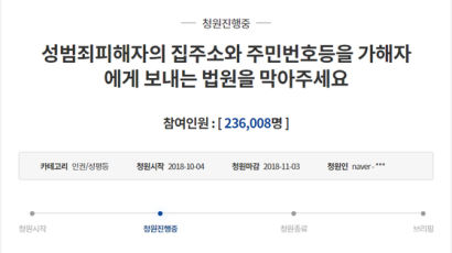 "민사소송때 성범죄 피해자 주민번호·집주소 노출 막아달라" 청원 20만명 돌파