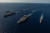 미 해군 항모 로널드 레이건 함과 존 스테니스 함 항모 강습단이 16일 필리핀 해역에서 각각 공중·해상·대잠수함 실전 군사 연습을 진행하고 있다. [사진=미해군연구소(USNI)]