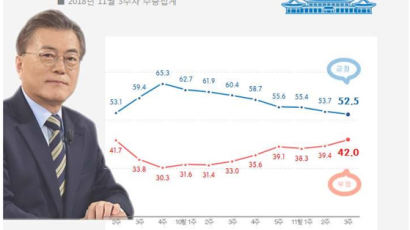 문 대통령 지지율, 취임후 최저치…여당도 8주째 하락