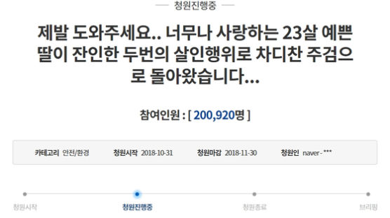 엄마가 올린 ‘춘천 여자친구 살인사건 강력처벌’ 靑 청원 20만 넘어