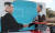 청와대가 최근 청와대 사랑채 앞에 설치한 문재인 대통령과 김정은 국무위원장의 악수하는 대형 그림. 최승식 기자