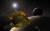NASA의 무인 탐사선 뉴 허라이즌스호가 2015년 6월 명왕성과 위성 샤론을 지나고 있는 모습을 그린 상상 이미지 . [EPA/NASA=연합뉴스]
