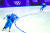 2018 평창 겨울올림픽 스피드스케이팅 여자 팀추월 준준결승 경기에서 김보름, 박지우가 앞에서, 노선영이 맨 뒤에서 질주를 하고 있다. [뉴스1]