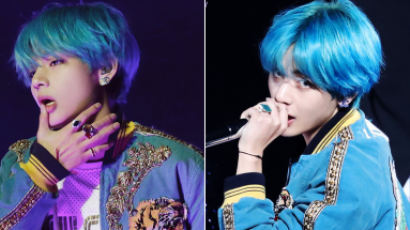 "Walking Chanel" BTS V Pulls Off Chanel Earrings in Dramatic Blue Hair