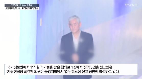 '국정원 1억 수수' 최경환 2심서도 징역 5년…확정시 의원직 상실 