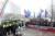전국금속노조 조합원들이 31일 오후 광주시청 앞에서 광주형일자리에 반대하는 결의대회를 열고 있다. [뉴스1]
