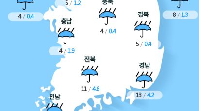 [실시간 전국 날씨] 오전 9시 현재 대체로 흐리고 비