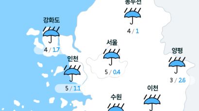 [실시간 수도권 날씨] 오후 1시 현재 대체로 흐리고 비