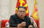 지난 8일 제71주년 건군절을 맞아 김정은 북한 국무위원장이 인민무력성을 방문해 연설하고 있다. [노동신문]