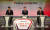 20일 오후 열린 자유한국당 당대표 후보 TV토론회에서 오세훈, 김진태, 황교안 후보(왼쪽부터)가 토론 준비를 하고 있다. [연합뉴스]