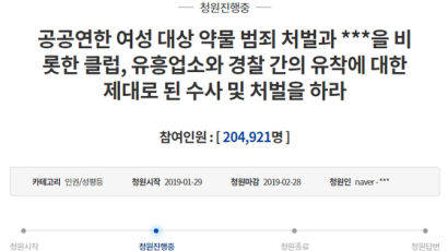 '버닝썬·유흥업소 경찰유착' 청원 20만 돌파…청와대 답변해야
