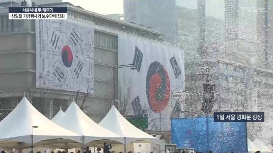 한 광장, 두 태극기…서울광장 3·1절 기념식 에워싼 보수단체