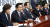 자유한국당 황교안 대표(왼쪽 두번째)가 6일 오전 국회에서 열린 최고위원·중진의원 연석회의에서 발언하고 있다. [연합뉴스]