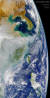 2004년 10월 22일 미 항공우주국(NASA) 인공위성이 촬영한 한반도 주변. 중국 남부에서 발생한 오염물질이 제주도 남쪽을 지나 일본에 영향을 주고 있다. [사진 NASA]