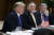 도널드 트럼프 미국 대통령 옆에 앉은 마이크 폼페이오 미 국무장관(가운데), 존 볼턴 NSC 보좌관(오른쪽). [AP=연합뉴스]