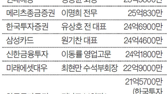 정태영 34억 금융권 최고, 박진회 18억 은행장 1위