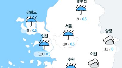 [실시간 수도권 날씨] 오후 5시 현재 대체로 흐리고 비